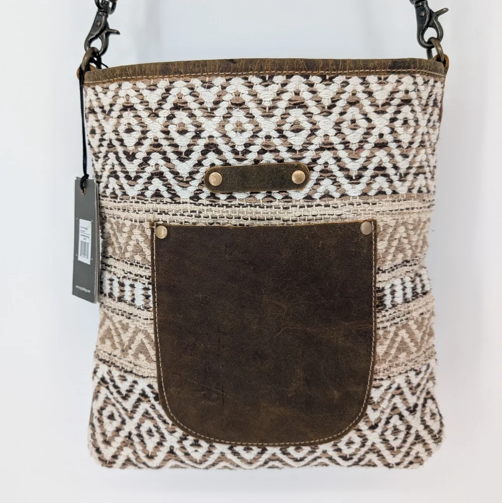 NWT Myra Bag Beige World Shoulder Bag S-2230 | Boho Canvas Leather Crossbody